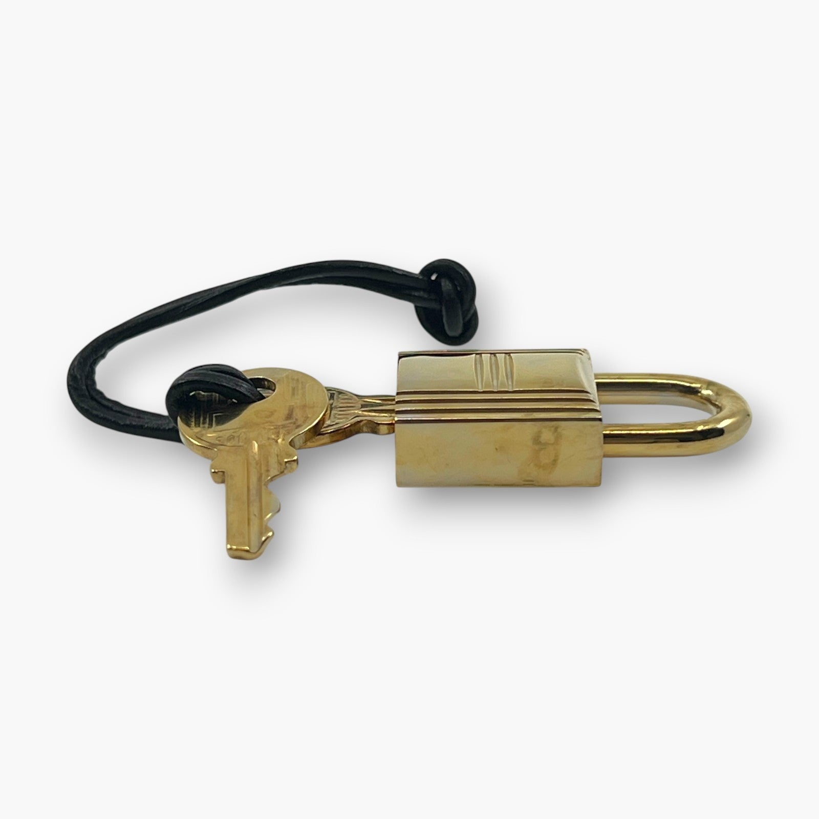Hermes Cadena Padlock Gold-Tone Lock & Key Set w/ Leather Strap pj260609