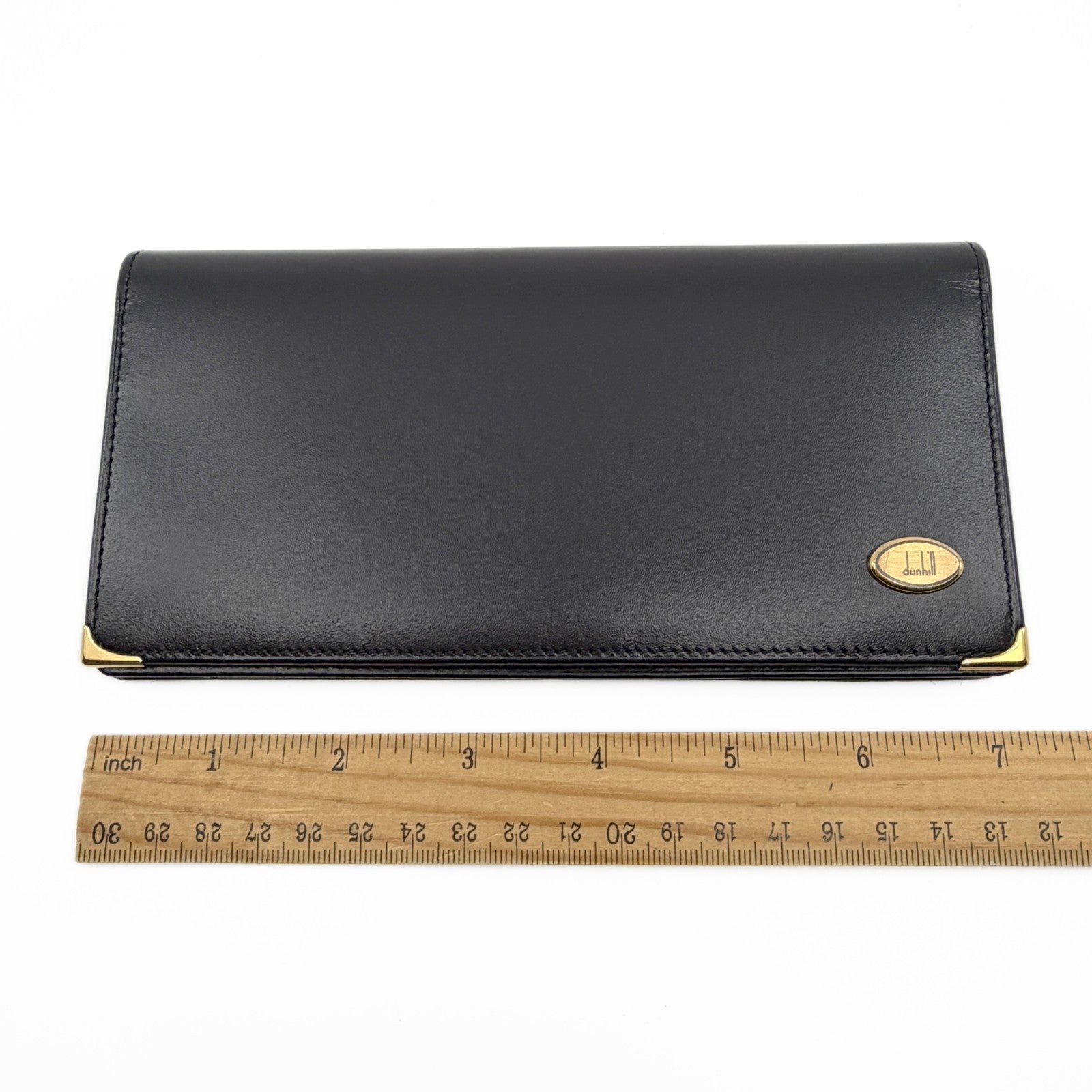 Dunhill Black Leather Long Wallet w/ Brand Card Dust Bag Box