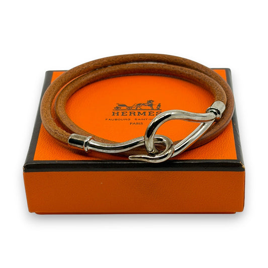 Hermès Jumbo Double Tour Bracelet Brown Leather Silver Hook w/ Box