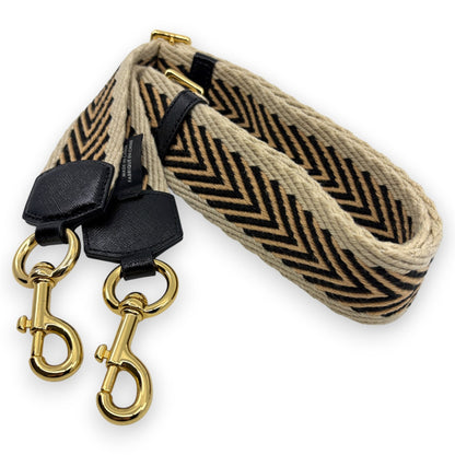 Marc Jacobs Adjustable Webbing Shoulder Strap Beige Black Chevron Canvas