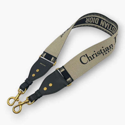 Christian Dior Embroidery Adjustable Shoulder Strap Black Beige w/ Dust Bag
