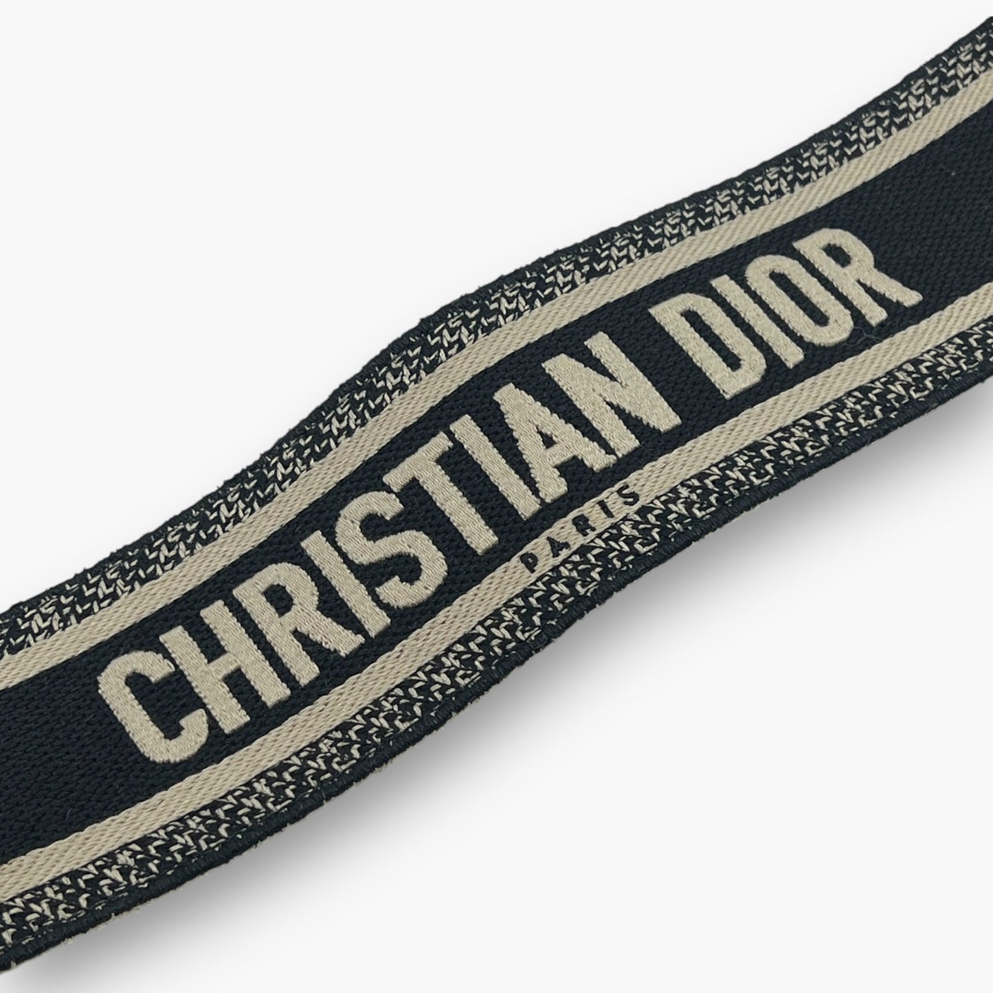 Christian Dior Embroidery Adjustable Shoulder Strap Black Beige w/ Dust Bag