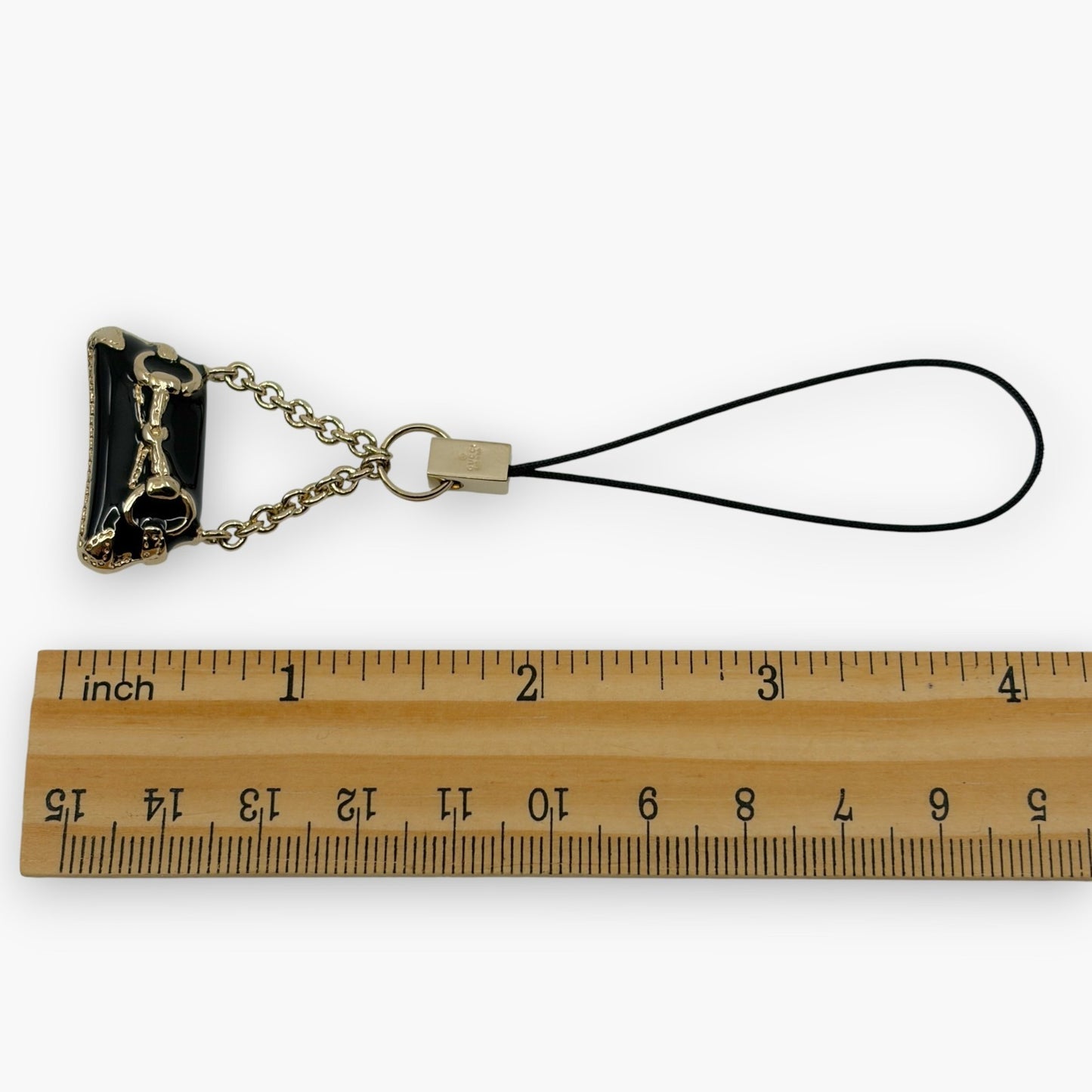 Gucci Horsebit Black Enamel Phone Strap Mini Charm with Box