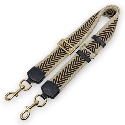 Marc Jacobs Adjustable Webbing Shoulder Strap Beige Black Chevron Canvas