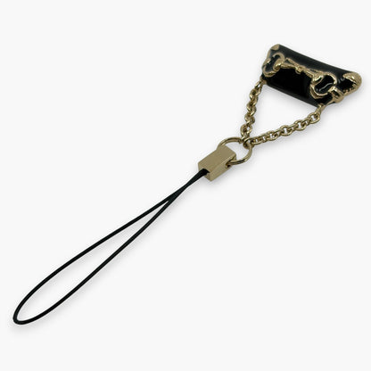 Gucci Horsebit Black Enamel Phone Strap Mini Charm with Box