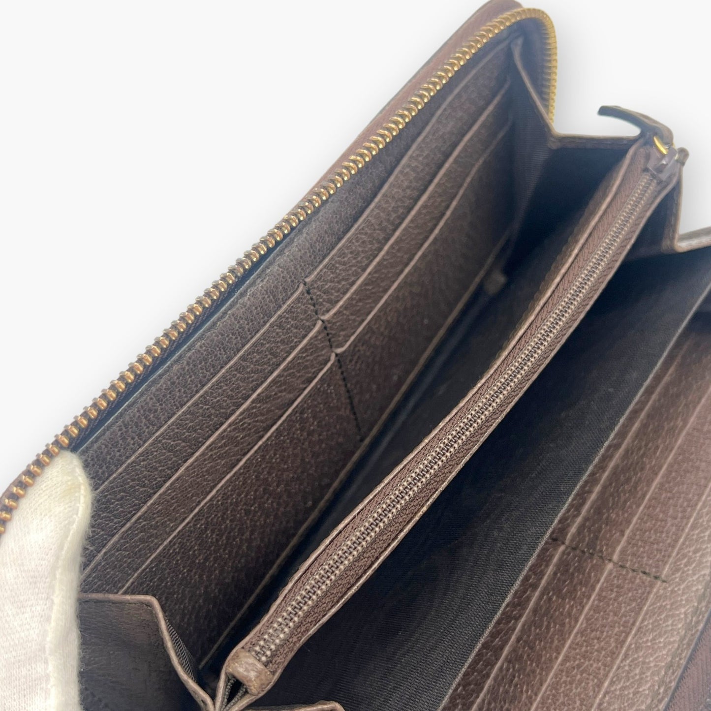Gucci Ophidia GG Supreme Web Stripe Zip-Around Long Wallet Beige Monogram Logo