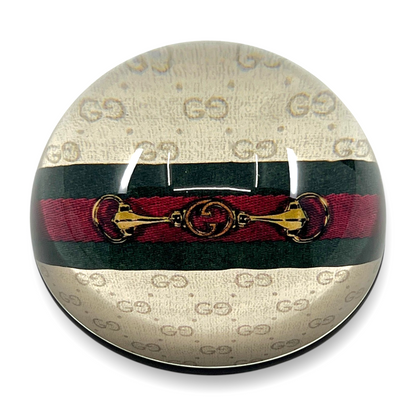 Gucci GG Monogram Horsebit Web Stripe Round Paperweight Decor Glass Italy Auth