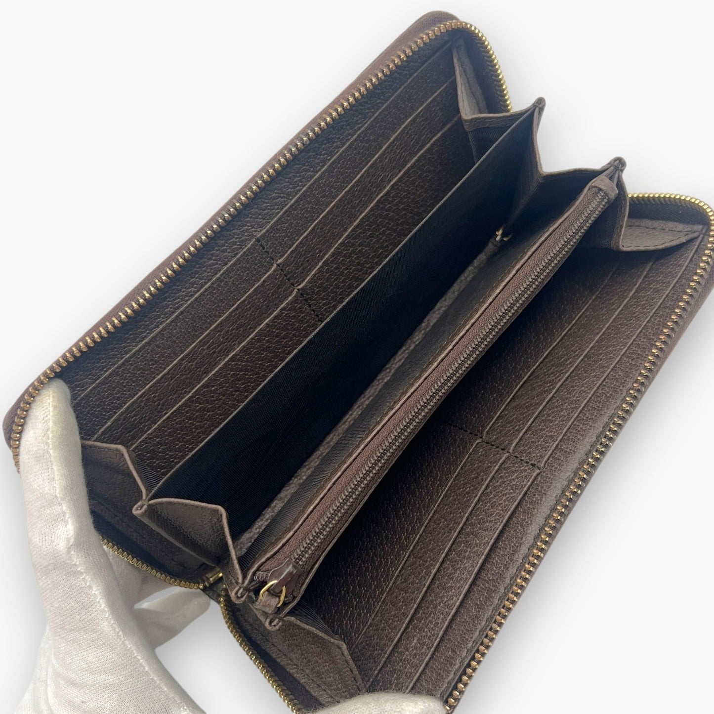 Gucci Ophidia GG Supreme Web Stripe Zip-Around Long Wallet Beige Monogram Logo