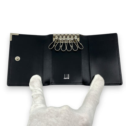 Dunhill Black Leather Key Case with 6 Silver-Tone Hooks w/ Box Card Cloth