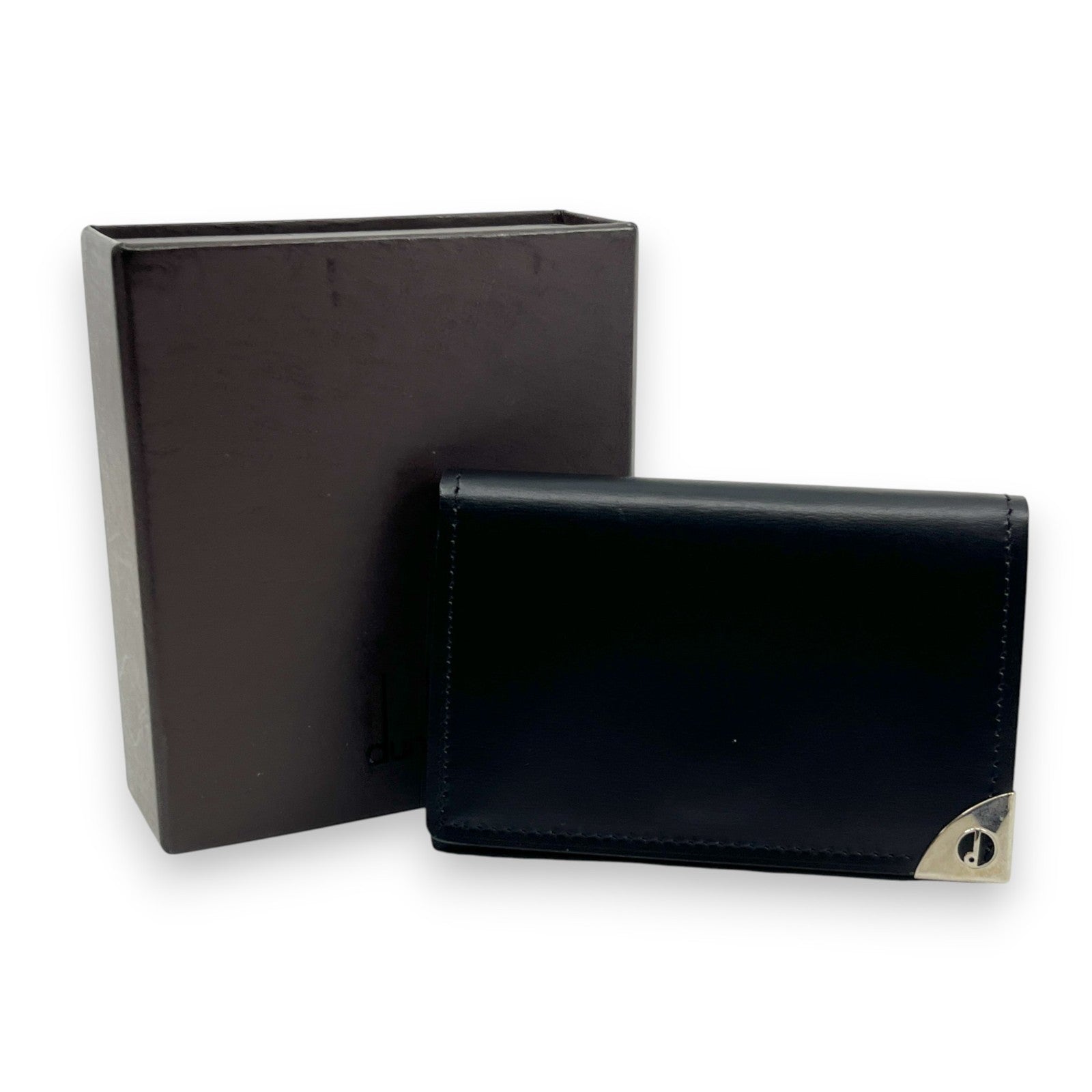 Dunhill Black Leather Key Case with 6 Silver-Tone Hooks w/ Box Card Cloth
