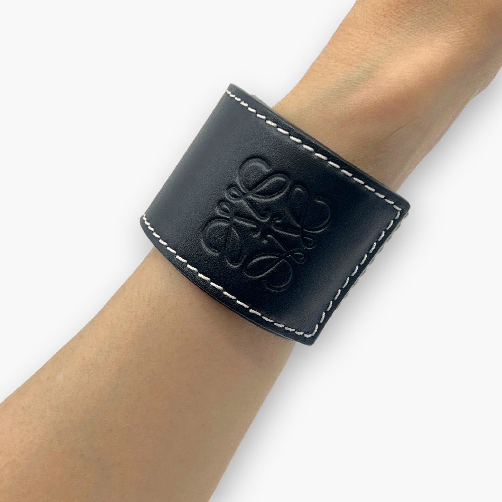 Loewe Anagram Slap Bracelet Black Yellow Leather Bicolor with Dust Bag