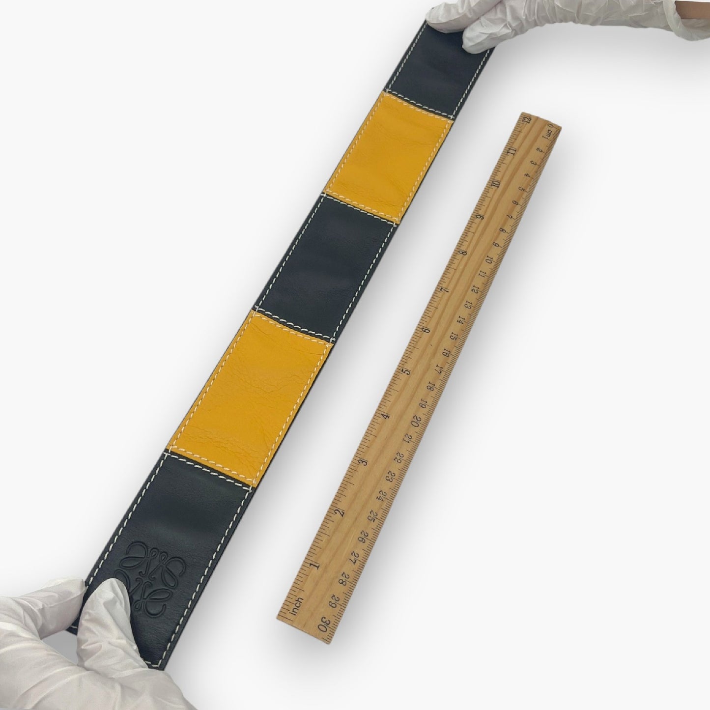 Loewe Anagram Slap Bracelet Black Yellow Leather Bicolor with Dust Bag