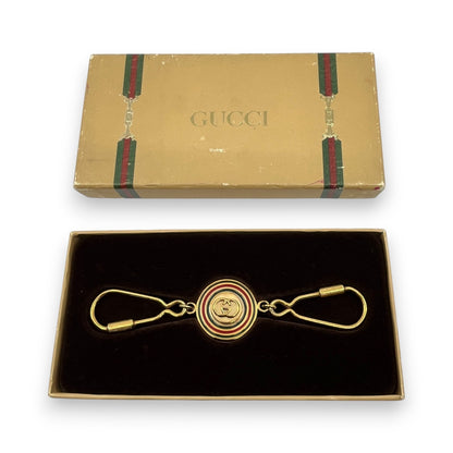 Gucci Gold-Tone Key Holder with Interlocking G & Web Stripe Design w/ Box