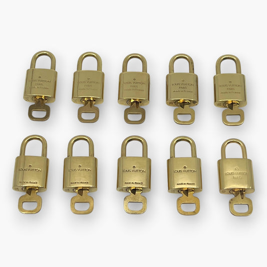 Louis Vuitton Padlock Lock with Key Brass Gold Set of 10 Auth Bag Accessory