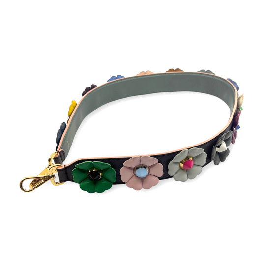 Fendi Strap You Flowerland Leather Shoulder Bag Strap with Floral Flower Studs