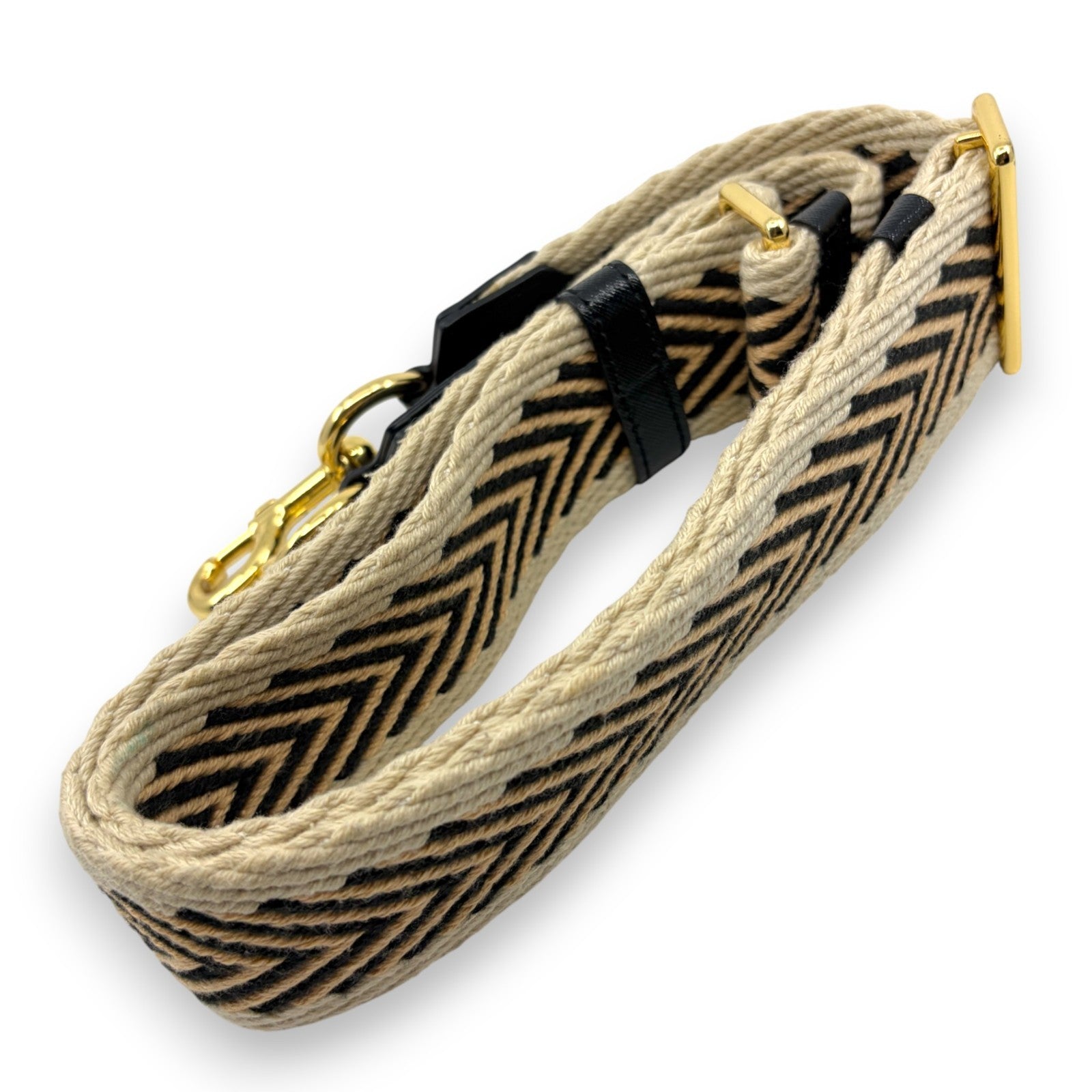 Marc Jacobs Adjustable Webbing Shoulder Strap Beige Black Chevron Canvas
