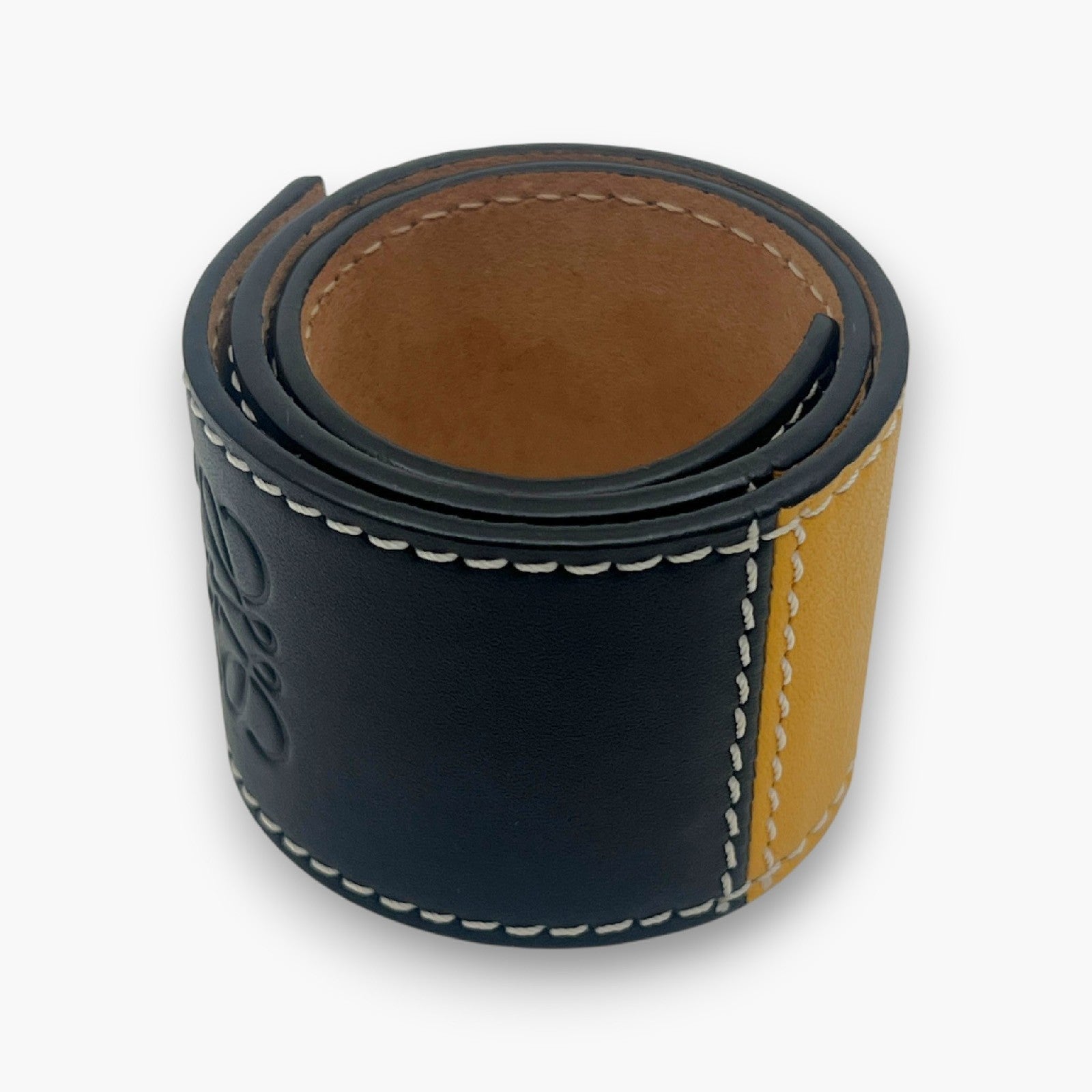 Loewe Anagram Slap Bracelet Black Yellow Leather Bicolor with Dust Bag