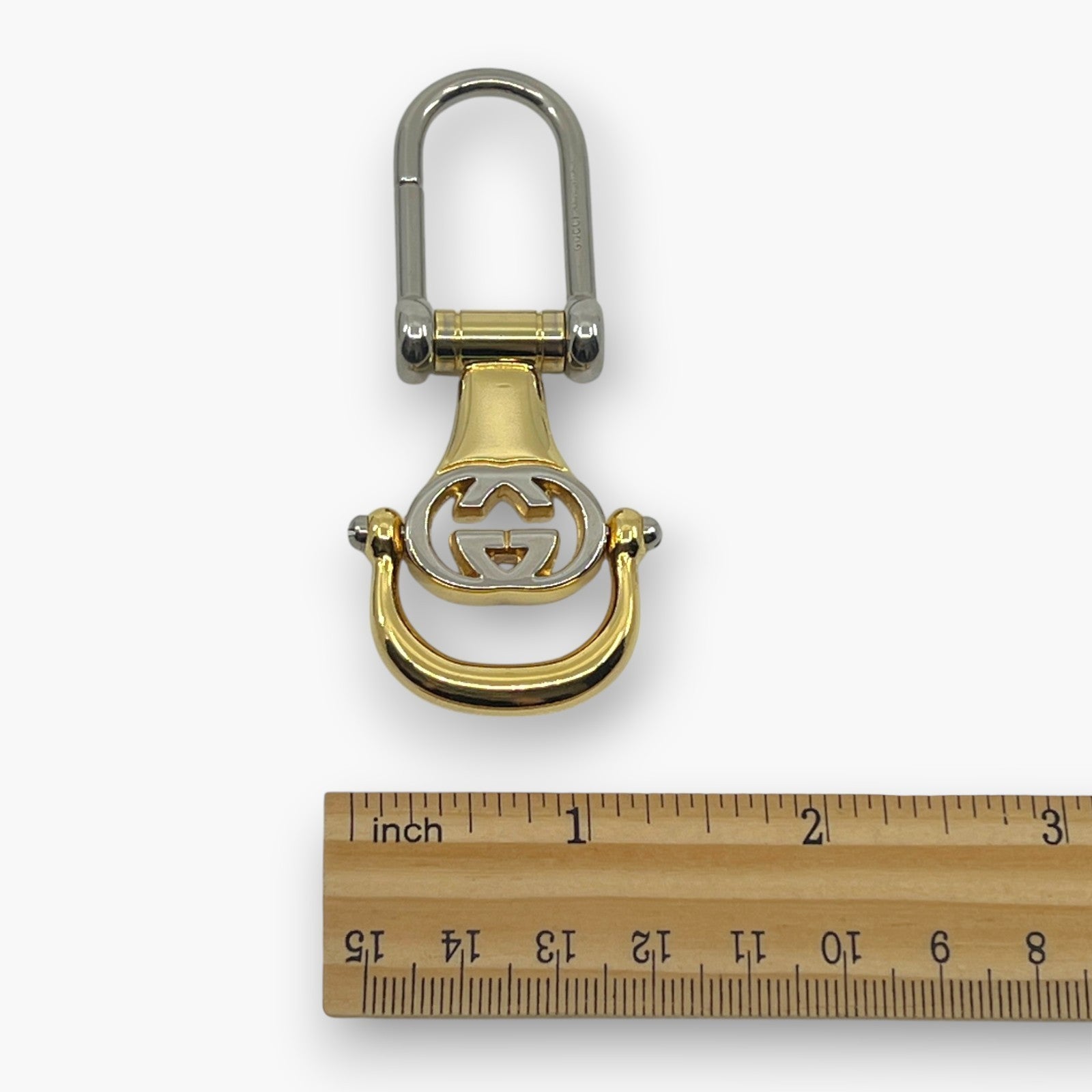 Gucci Interlocking GG Key Ring Gold Silver Tone Bag Charm with Box