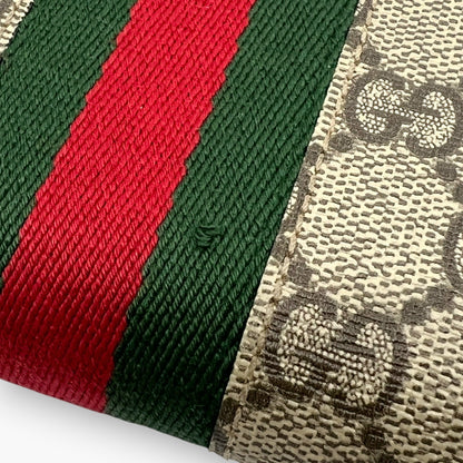 Gucci Ophidia GG Supreme Web Stripe Zip-Around Long Wallet Beige Monogram Logo