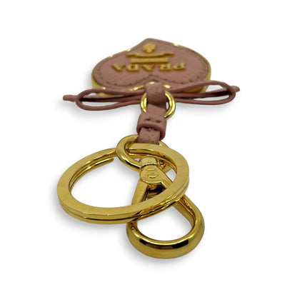 Prada Pink Saffiano Leather Heart Ribbon Key Ring Charm with Box Dust Bag