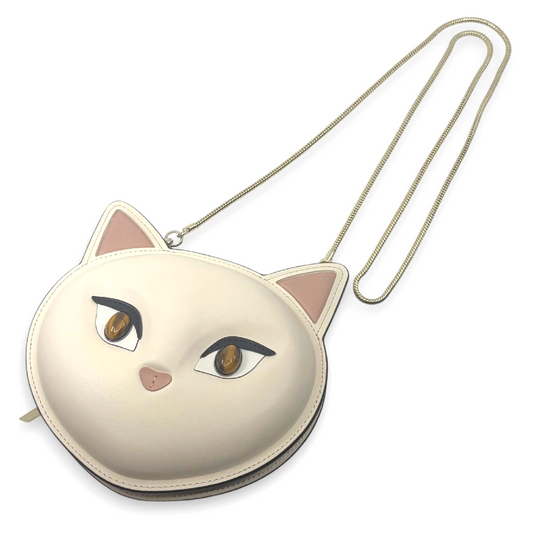 Kate Spade New York Cat Crossbody Bag Meow Cat White Leather Feline Design