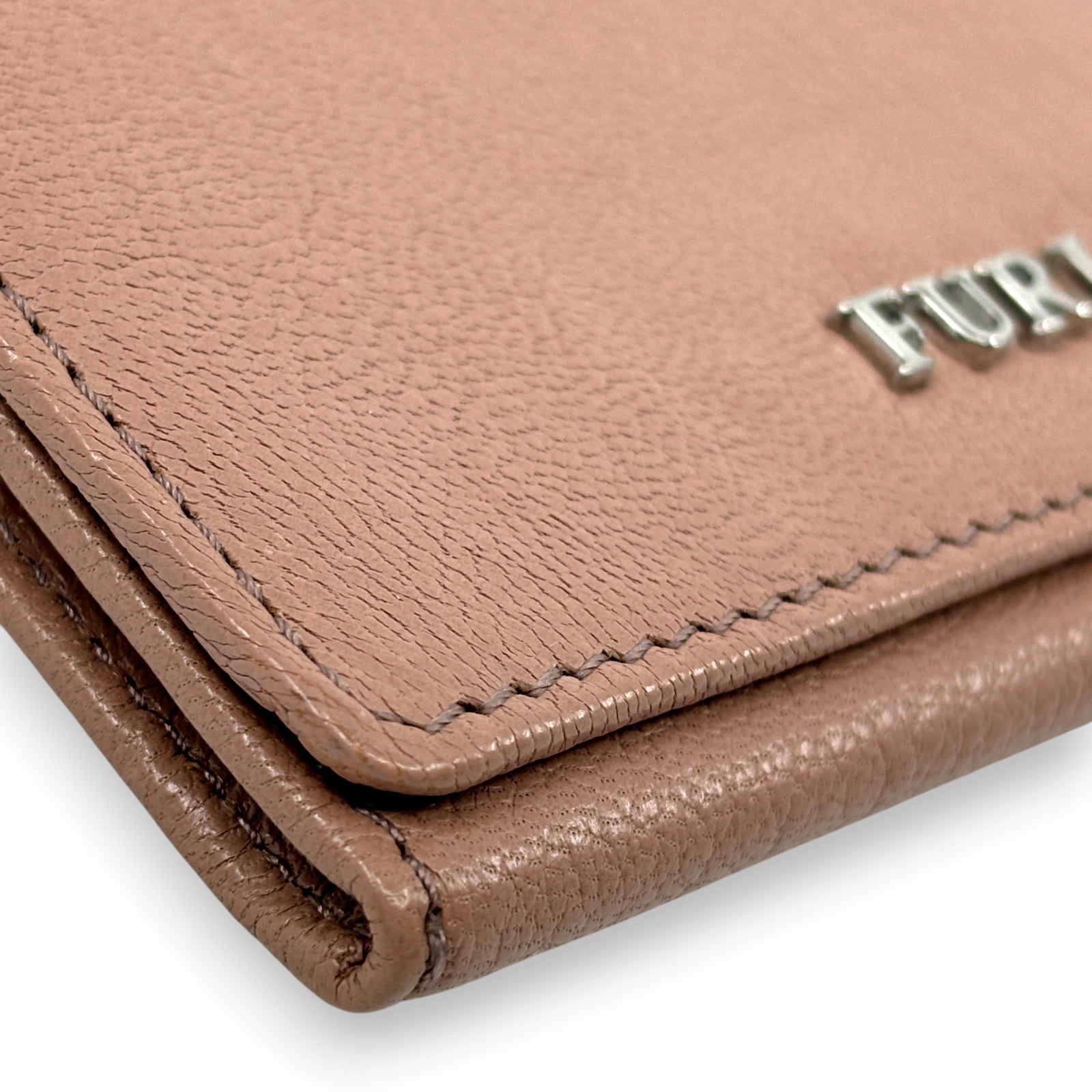 Furla Pink Beige Bifold Leather Card Case Wallet with Logo
