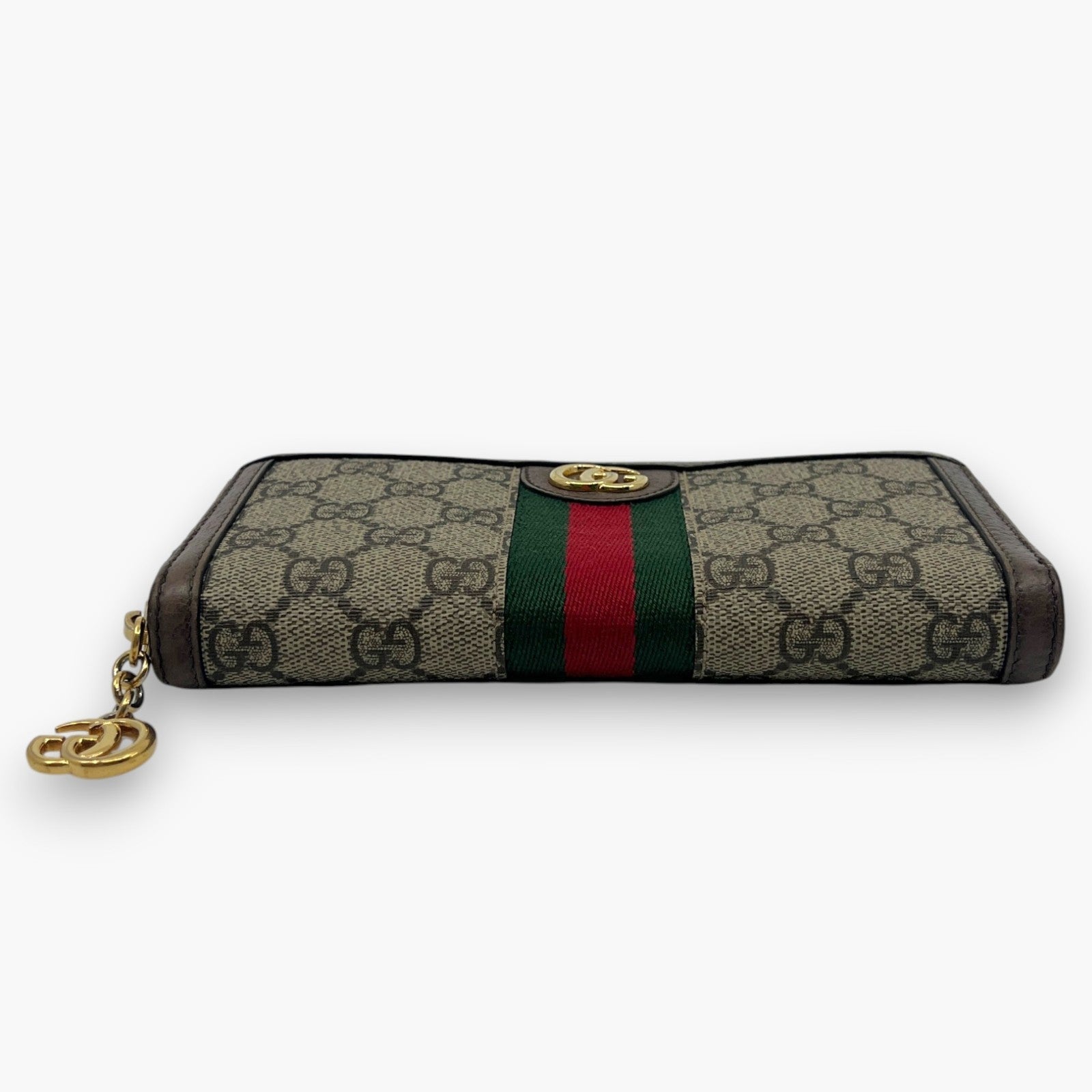Gucci Ophidia GG Supreme Web Stripe Zip-Around Long Wallet Beige Monogram Logo