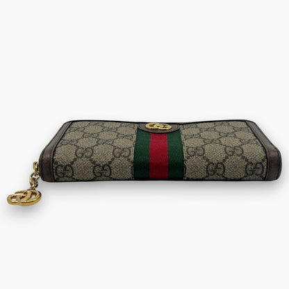 Gucci Ophidia GG Supreme Web Stripe Zip-Around Long Wallet Beige Monogram Logo