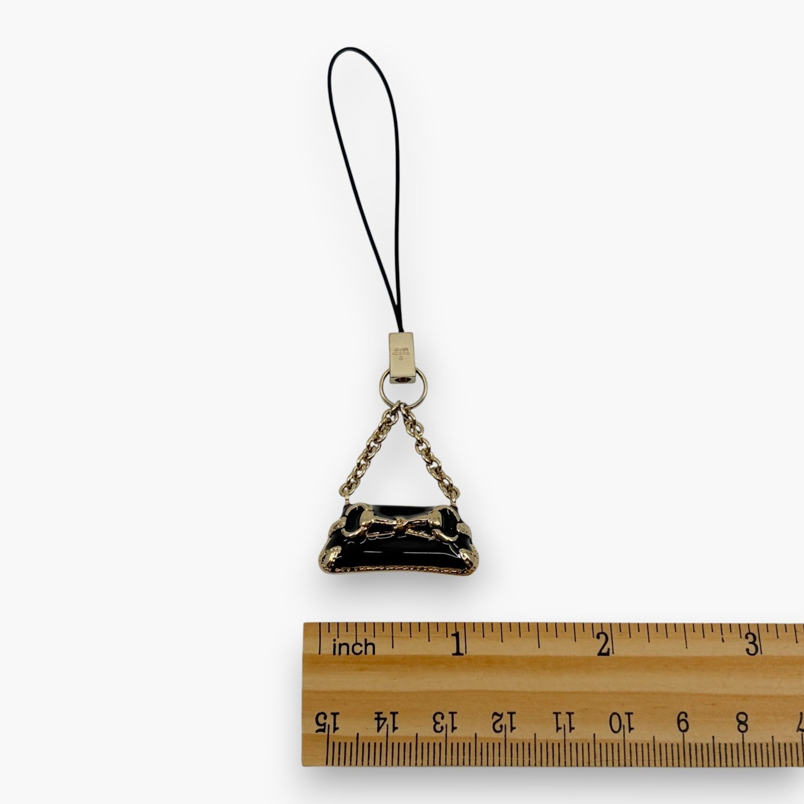 Gucci Horsebit Black Enamel Phone Strap Mini Charm with Box