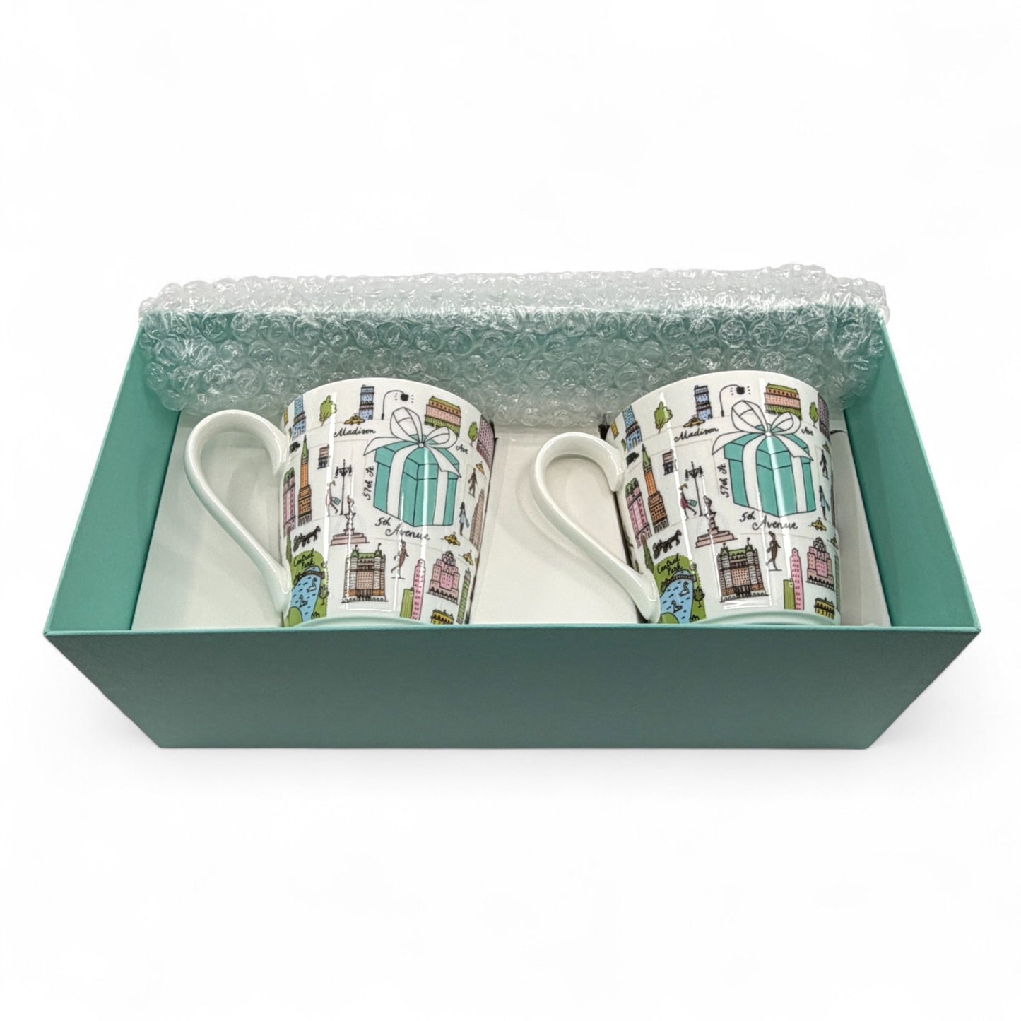 Tiffany & Co. 5th Avenue Bone China Mug 2 Cups Pair Set in NYC Design w/ Box