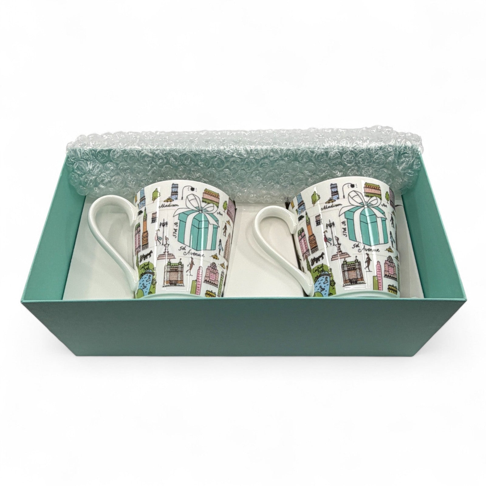 Tiffany & Co. 5th Avenue Bone China Mug 2 Cups Pair Set in NYC Design w/ Box