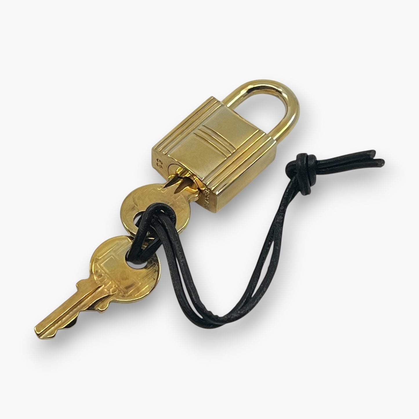 Hermes Cadena Padlock Gold-Tone Lock & Key Set w/ Leather Strap pj260609