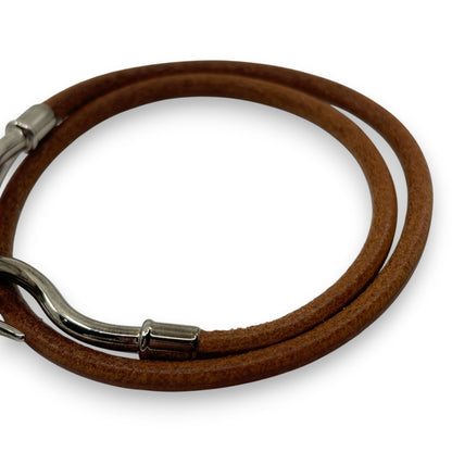 Hermès Jumbo Double Tour Bracelet Brown Leather Silver Hook w/ Box