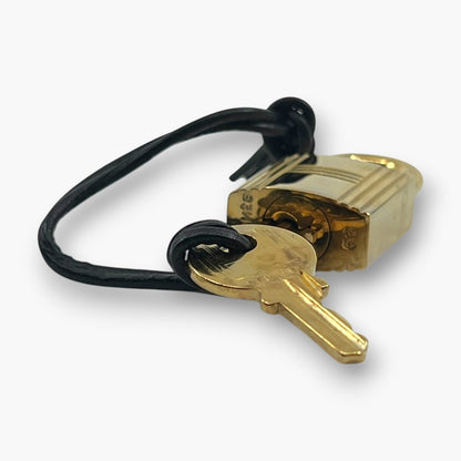 Hermes Cadena Padlock Gold-Tone Lock & Key Set w/ Leather Strap pj260609