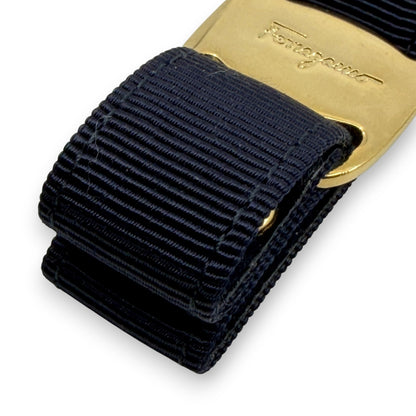 Salvatore Ferragamo Vara Ribbon Keychain Charm Black Gold Key Ring Auth