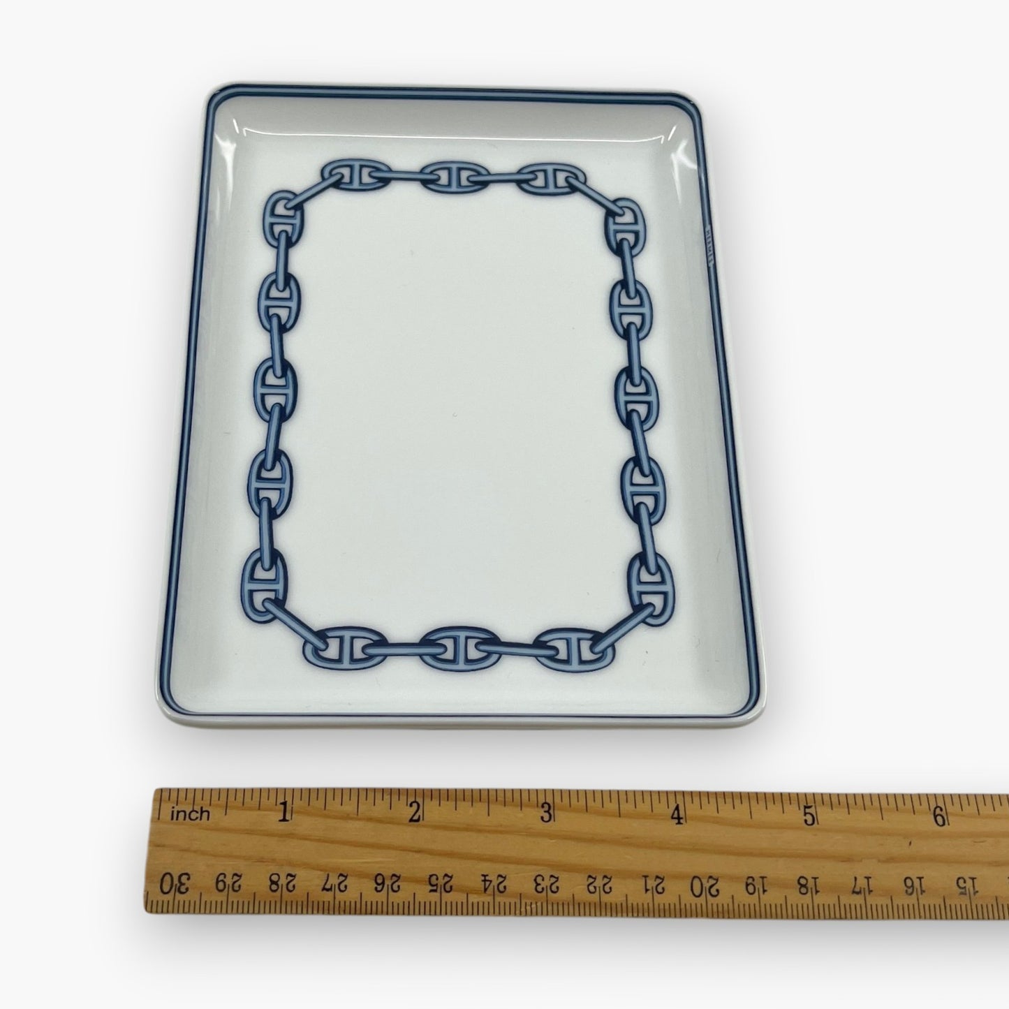 Hermes Chaine d'Ancre Porcelain Rectangular Change Tray Plate Set of 3 Auth