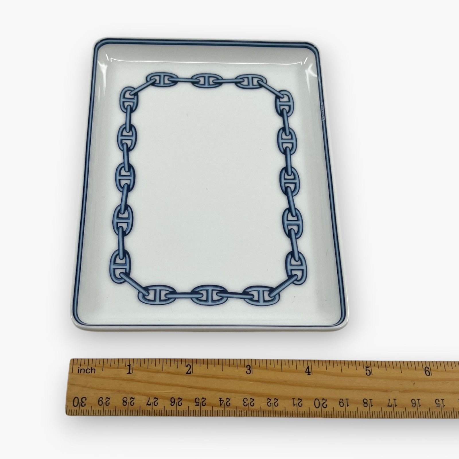 Hermes Chaine d'Ancre Porcelain Rectangular Change Tray Plate Set of 3 Auth