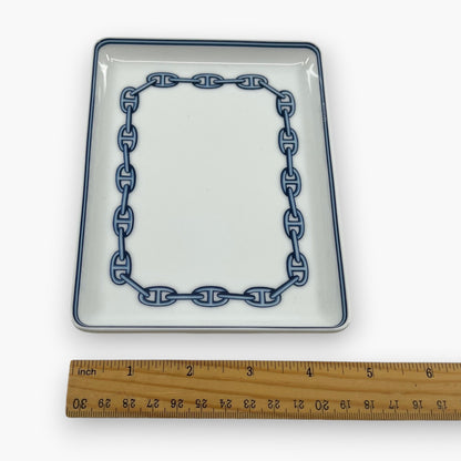 Hermes Chaine d'Ancre Porcelain Rectangular Change Tray Plate Set of 3 Auth