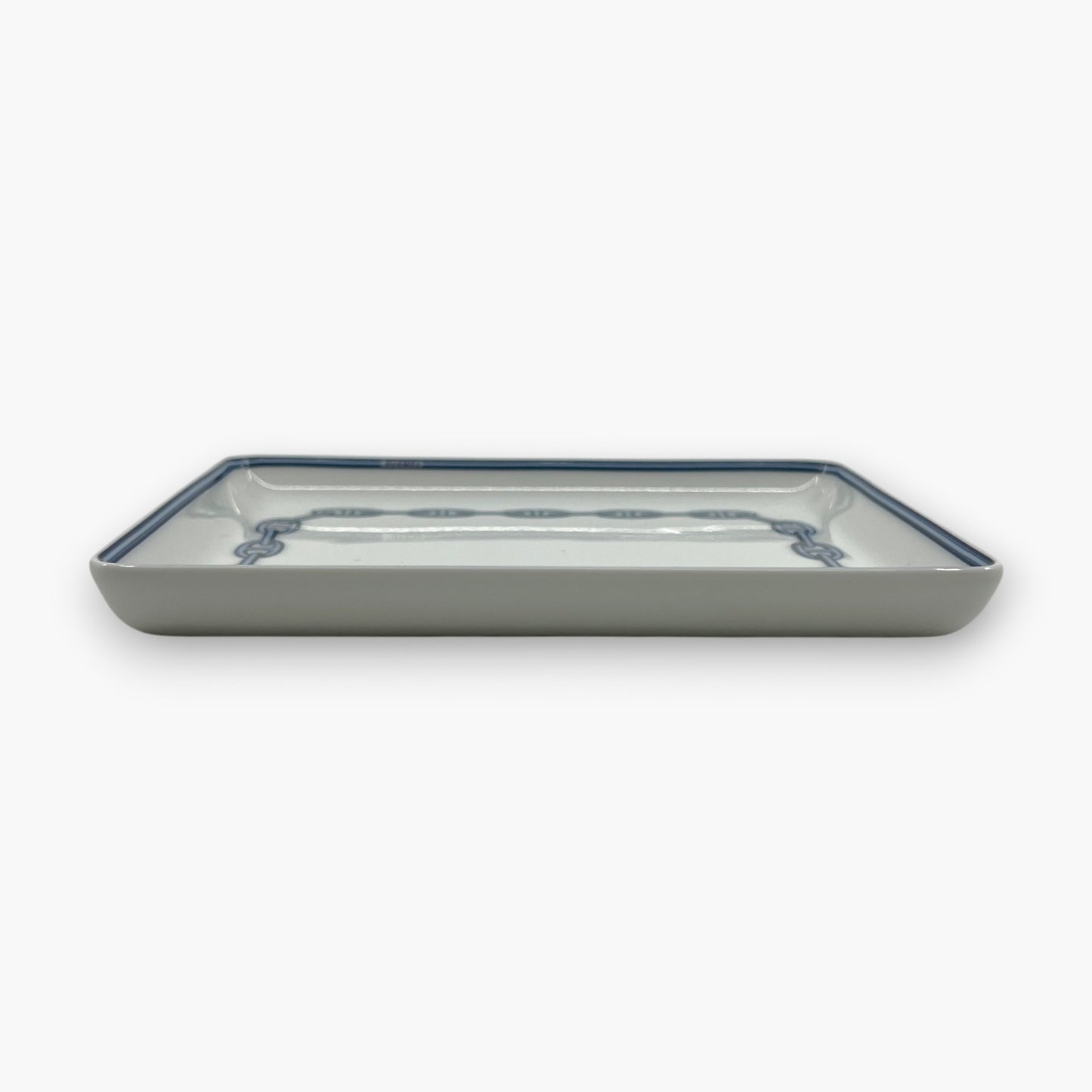 Hermes Chaine d'Ancre Porcelain Rectangular Change Tray Plate Set of 3 Auth