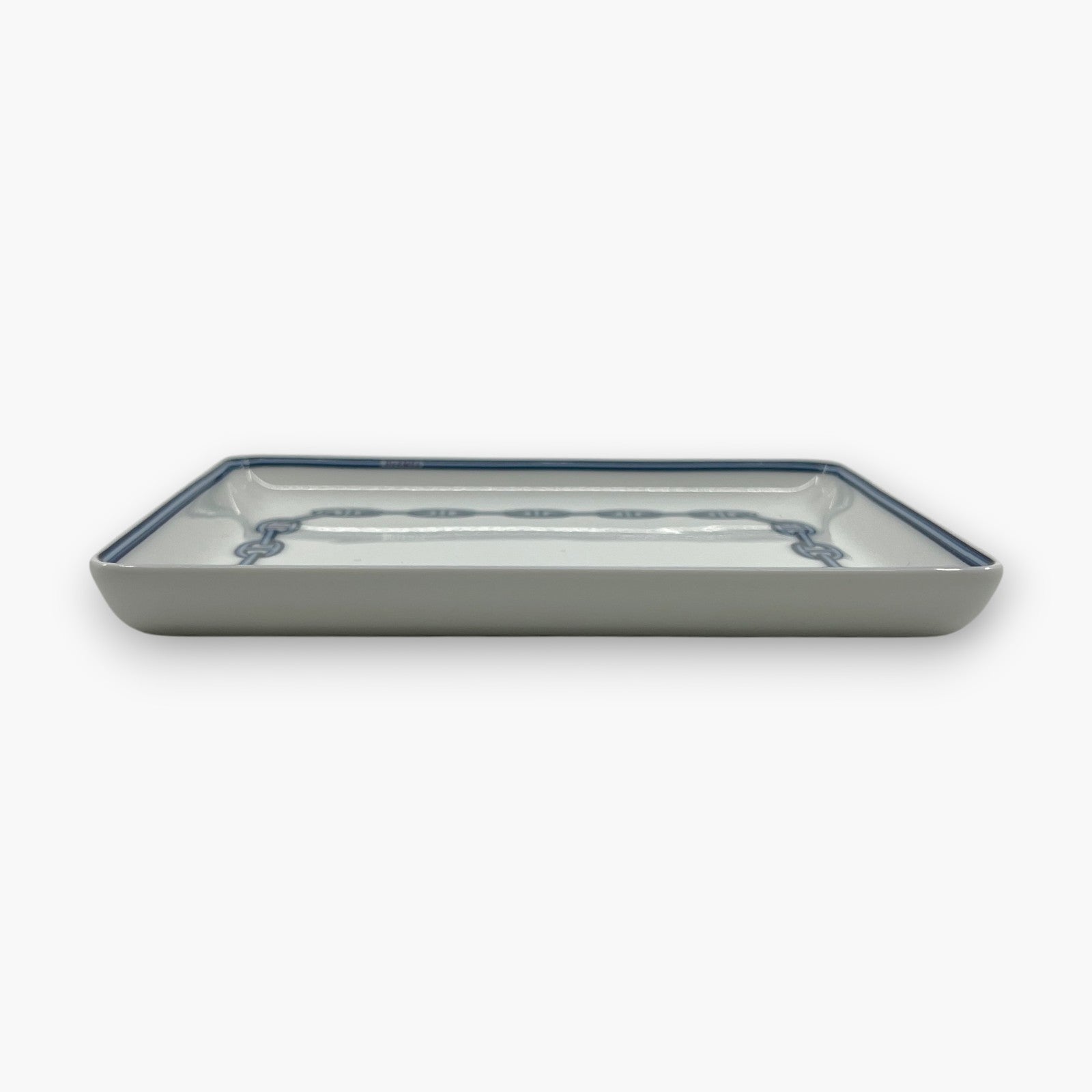 Hermes Chaine d'Ancre Porcelain Rectangular Change Tray Plate Set of 3 Auth