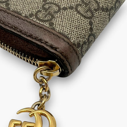 Gucci Ophidia GG Supreme Web Stripe Zip-Around Long Wallet Beige Monogram Logo