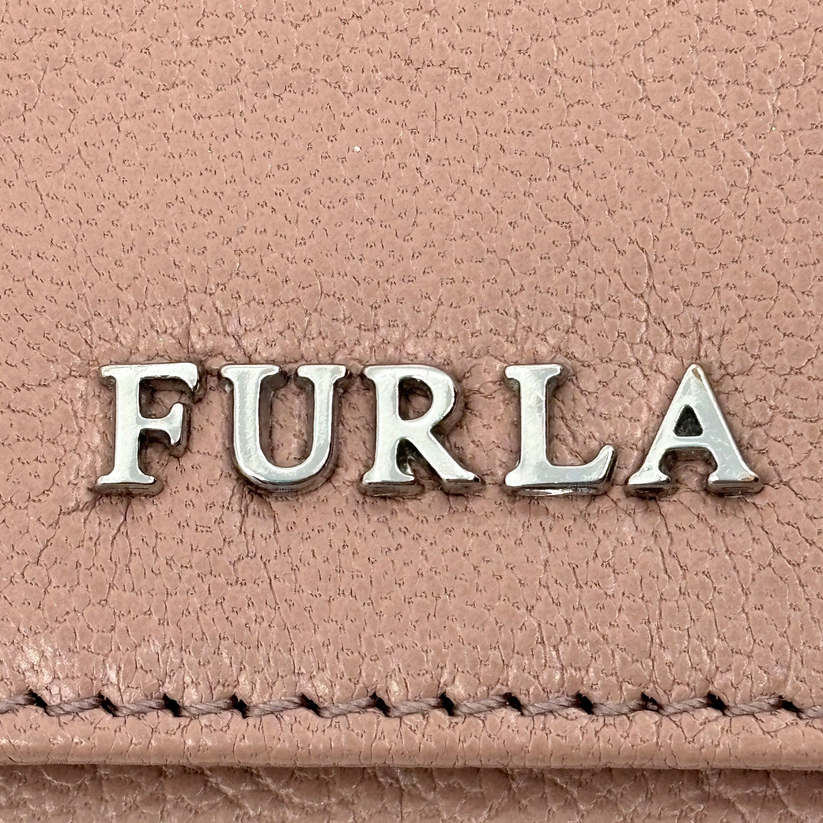 Furla Pink Beige Bifold Leather Card Case Wallet with Logo