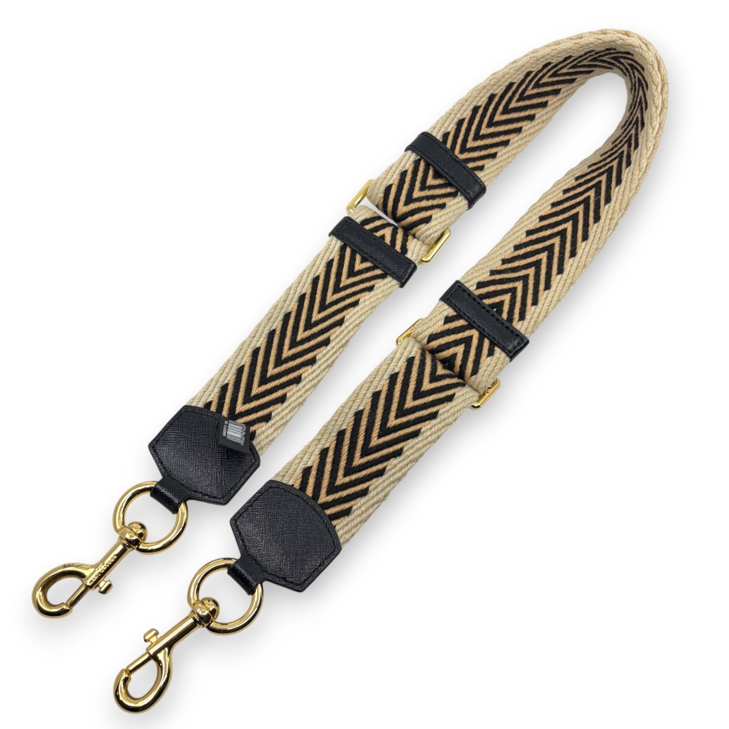Marc Jacobs Adjustable Webbing Shoulder Strap Beige Black Chevron Canvas