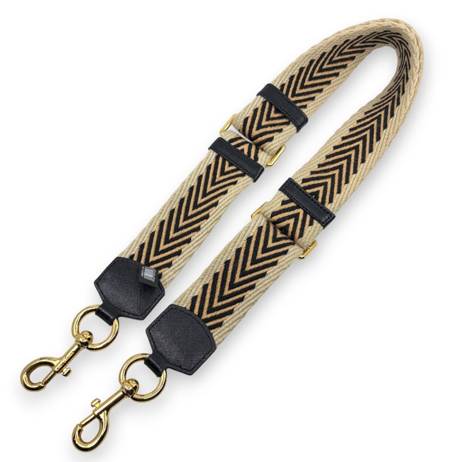 Marc Jacobs Adjustable Webbing Shoulder Strap Beige Black Chevron Canvas