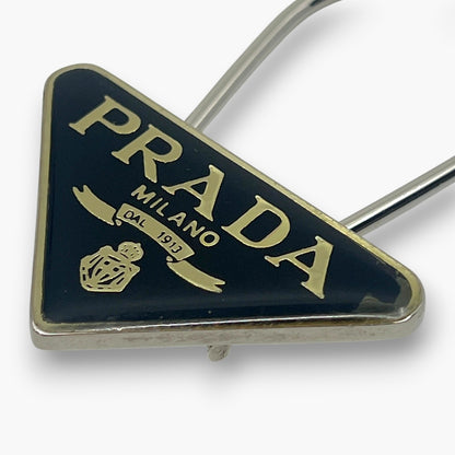 Prada Triangle Plate Logo Metal Bag Charm Keyring Keychain Black Silver M285