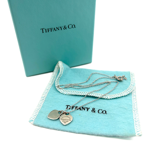 Tiffany & Co. Return To Double Heart Tag Necklace Sterling Silver 925 w/ Box