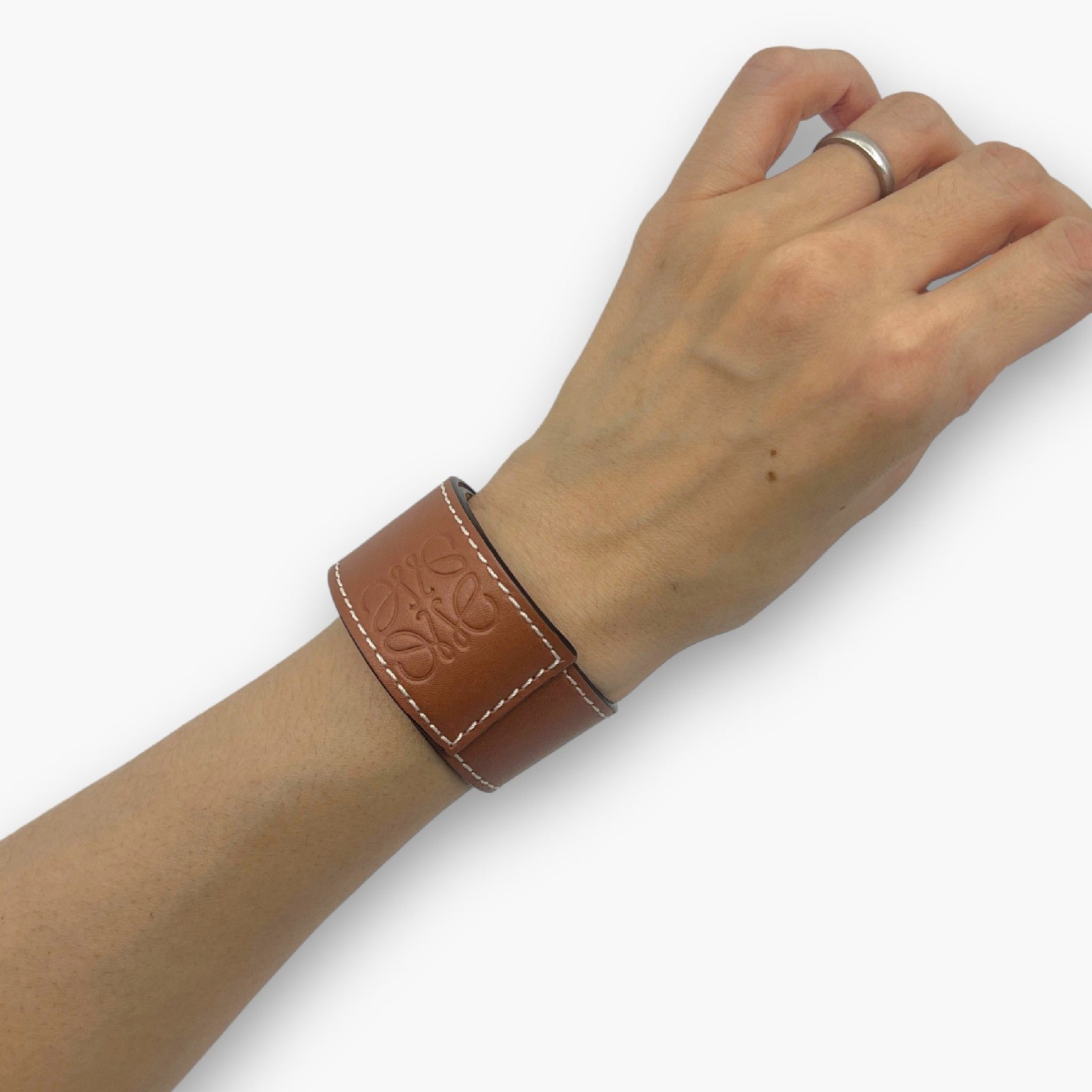 Loewe Anagram Slap Bracelet Small in Brown Leather