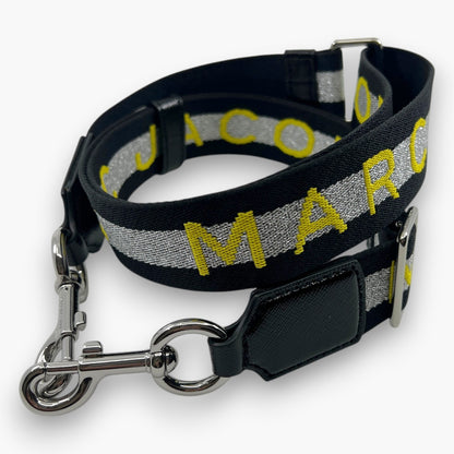 Marc Jacobs Logo Webbing Adjustable Shoulder Bag Strap Black Silver Yellow