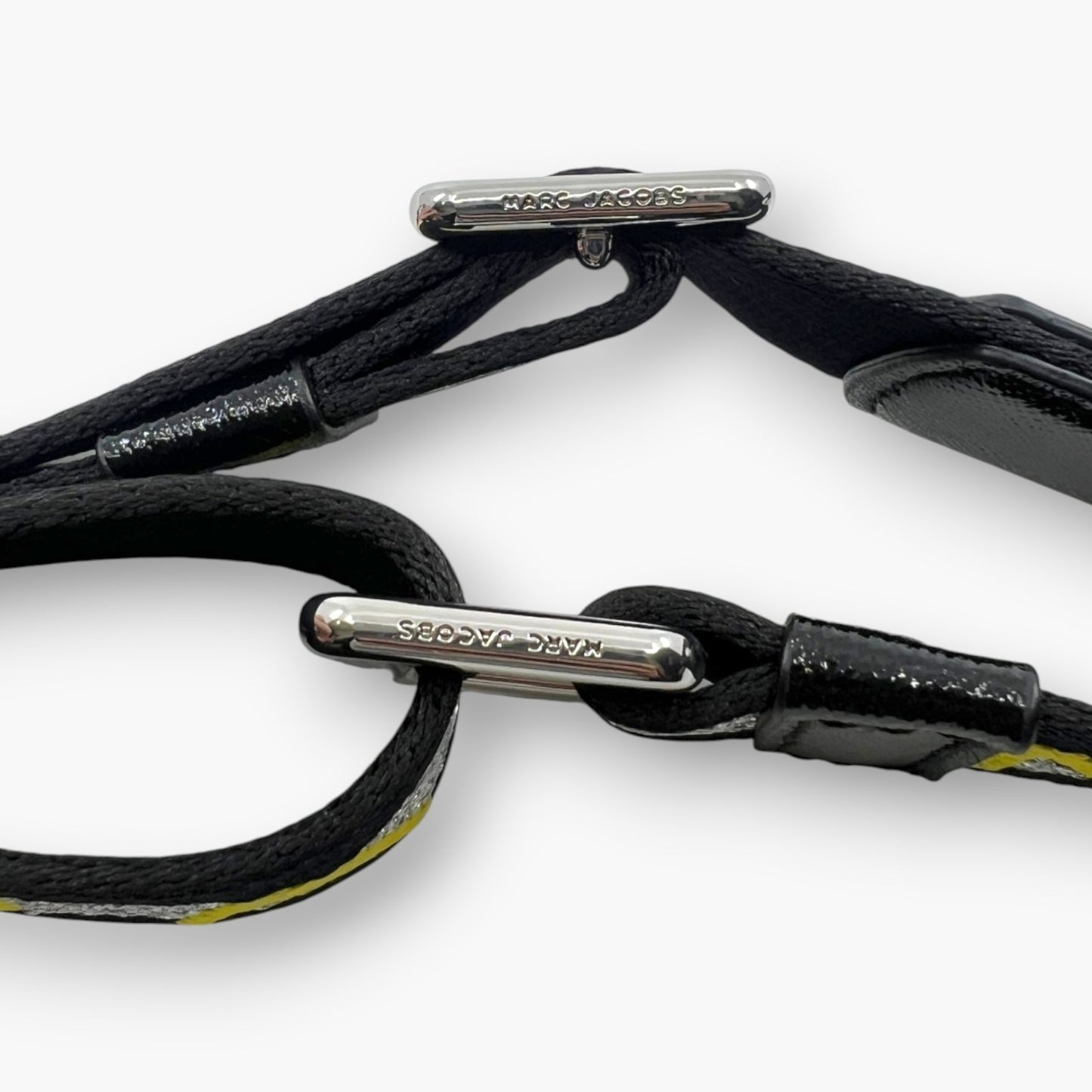 Marc Jacobs Logo Webbing Adjustable Shoulder Bag Strap Black Silver Yellow