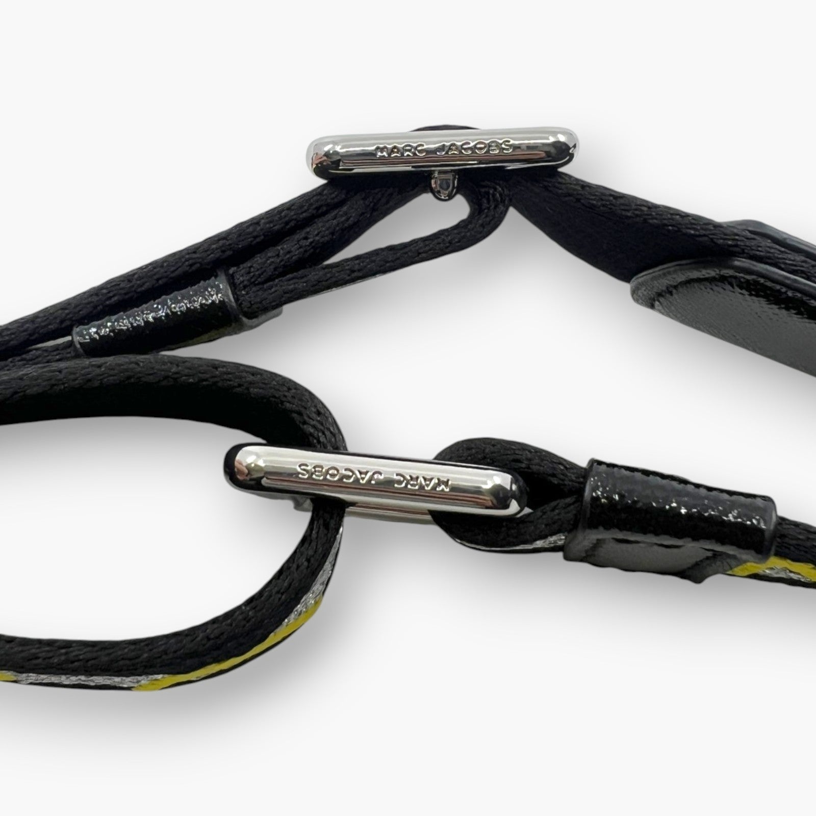 Marc Jacobs Logo Webbing Adjustable Shoulder Bag Strap Black Silver Yellow